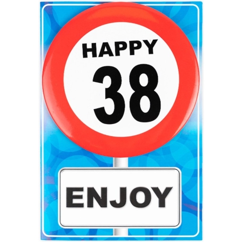 Happy age kaart 38 jaar (wenskaart met button)