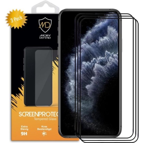 3-Pack Apple iPhone 11 Pro Max - iPhone XS Max Screenprotectors - MobyDefend Gehard Glas Screensavers - Zwarte Randen - Screen Protectors - Glasplaatjes Geschikt Voor Apple iPhone 11 Pro Max - iPhone XS Max