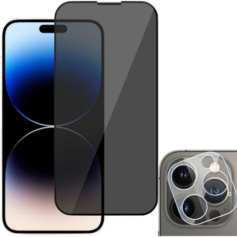 iPhone 14 Pro Max Privacy Screenprotector + Beschermglas iPhone 14 Pro Max Camera Lens - Privé - Glas