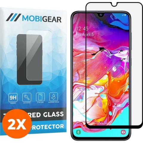 Mobigear Premium - Samsung Galaxy A70 Glazen Screenprotector Fingerprint - Case Friendly - Zwart (2-Pack)