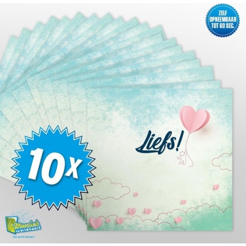 10x Muziekwenskaart – Liefs – zelf opneembaar – 60 seconden – 21x21cm – hoge kwaliteit – inclusief envelop