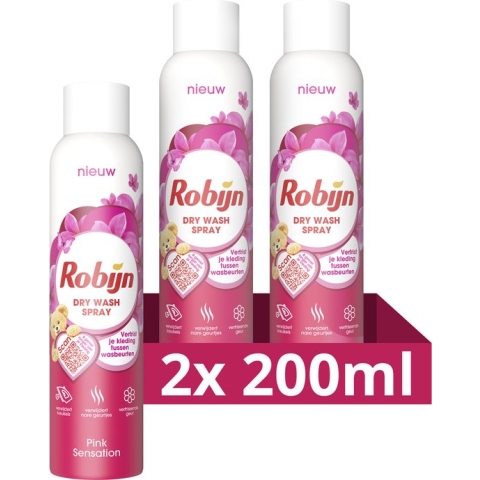 Robijn Pink Sensation Dry Wash Spray - 2 x 200 ml - Voordeelverpakking