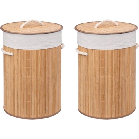 5Five Wasmanden van bamboe - 2x - 48 liter - 35 x 50 cm - met deksel
