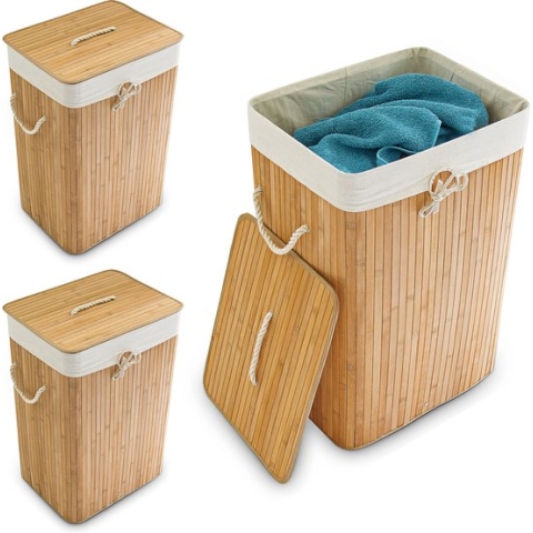 Relaxdays 3x wasmand bamboe - wasbox opvouwbaar - 80 L - 65,5 x 43,5 x 33,5 cm - natuur