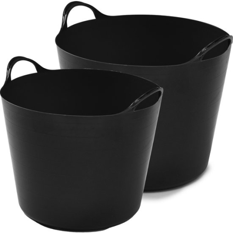Whitefurze Flexibele emmers - 2x stuks - 14 liter en 26 liter - zwart