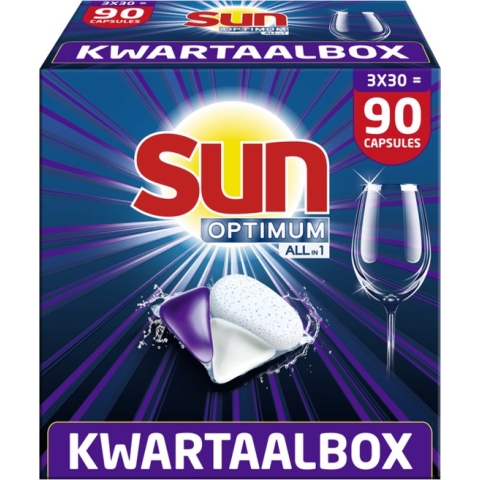 Sun Optimum All-in 1 Regular Capsules – 90 vaatwastabletten – Kwartaalbox