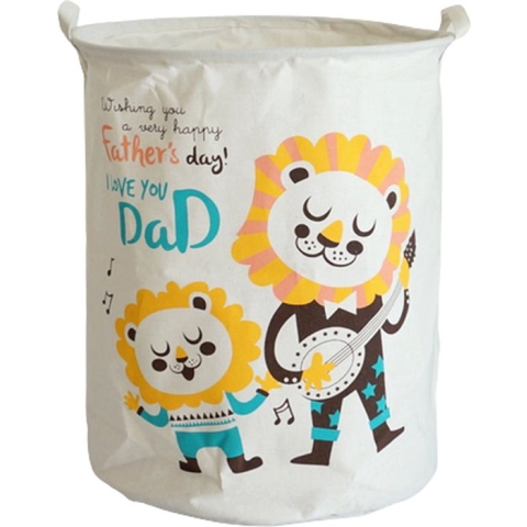 Speelgoedmand - Wasmand - Opberger - 35 x 45 cm - Wit met zingende leeuwen - Vaderdag
