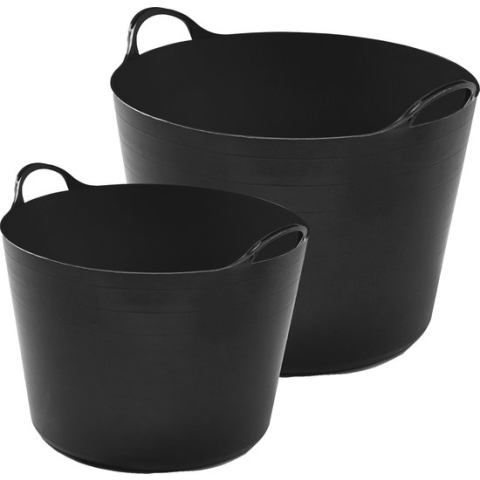 Whitefurze Flexibele emmers - 2x stuks - 14 liter en 39 liter - zwart