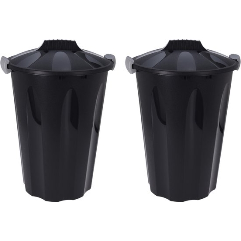 Storage Solutions wasmanden met deksel 2x stuks - 40L - zwart - kunststof