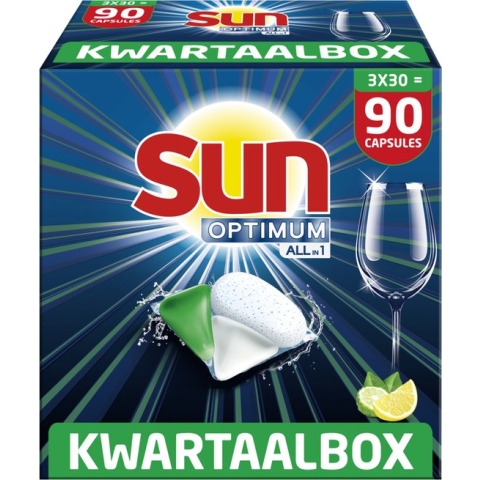 Sun Optimum All-in 1 Lemon Capsules – 90 vaatwastabletten – Kwartaalbox