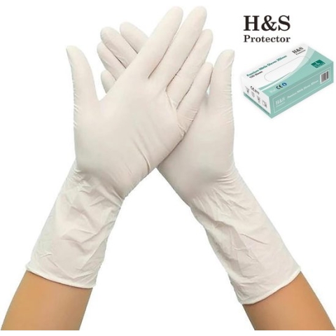 H&S PROTECTOR - Extra lang Nitril handschoenen - 305mm lang - Wegwerp handschoenen - Wit - S - Poedervrij - 100 stuks