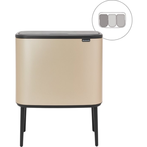 Brabantia Bo Touch Bin Prullenbak - 3 x 11 l - Metallic Gold