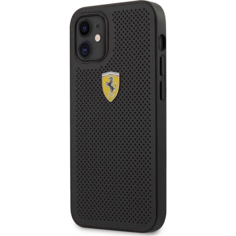 iPhone 12 Mini Backcase hoesje - Ferrari - Effen Zwart - Kunstleer