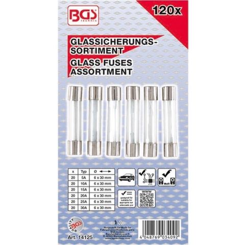 Glaszekering assortiment - Buiszekering - Glaszekeringen 120 delig, BGS 14125