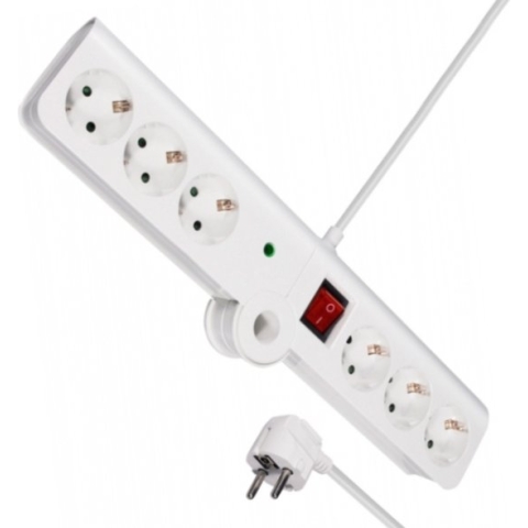 Stekkerdoos met 6 contacten, overspanningsbeveiliging en inklapbaar design / wit - 1,5 meter
