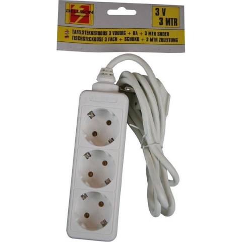 2x Stekkerdoos 3-voudig wit - 3 meter - Met randaarde - Witte stekkerdozen - Verlengsnoeren/verlengkabels