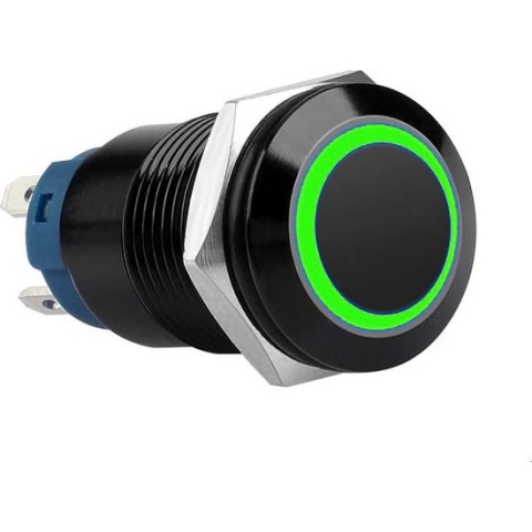 Drukschakelaar- met socket-groene verlichting - 19mm - 1NO1NC