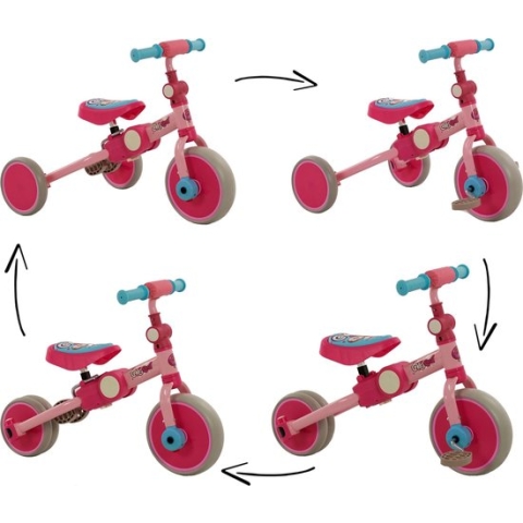 2Cycle 4 in 1 Driewieler-Loopfiets - Roze