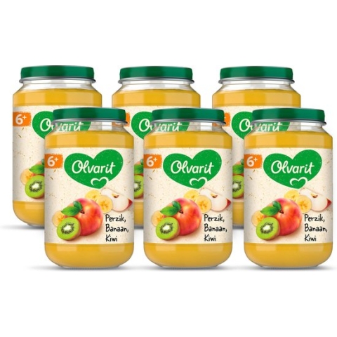 Olvarit Fruithapje 6+ Maanden – Perzik Banaan Kiwi - 6 x 200g