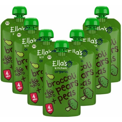 7x Ella's kitchen Knijpzakje 4+ m Peer Broccoli Erwten 120 gr