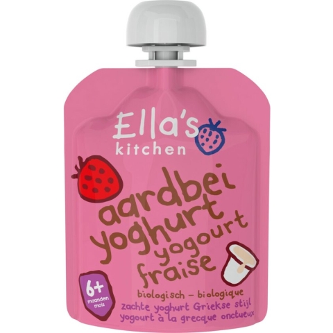 6x Ella's kitchen Yoghurt Griekse Stijl 6+ m Aardbei 90 gr