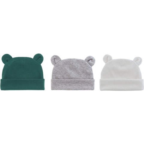 3 pack Babymutsjes newborn BEERvorm Groen Wit Grijs - beren oortjes