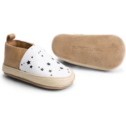 Supercute Espadrilles leer bruin wit met zwarte sterretjes 12 - 18 maanden maat 22/24