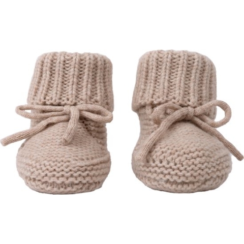 Lodger Wollen babyslofjes - perfect pasvorm - Merino wol met strik - 0-6M - Beige