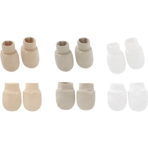 3-pack - Baby Newborn Krabwantjes en Slofjes - Beige Wit