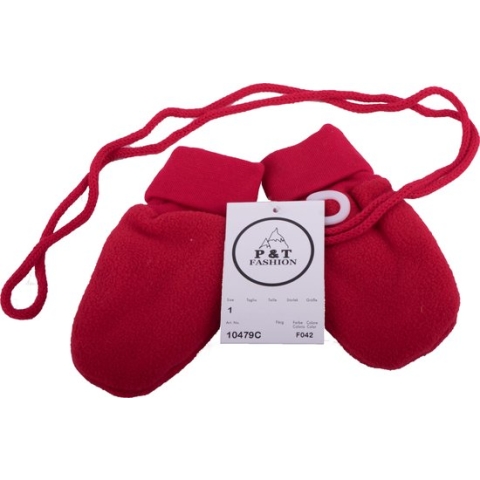 P&T Wanten Baby met Touwtje - Micro Fleece - Rood - 0-1j