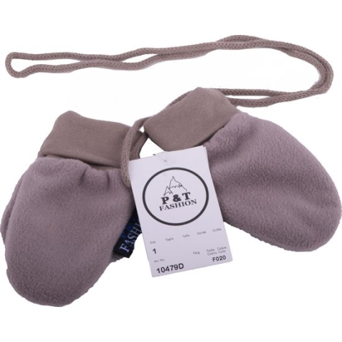 P&T Wanten Baby met Touwtje - Micro Fleece - Donker Beige - 0-1j