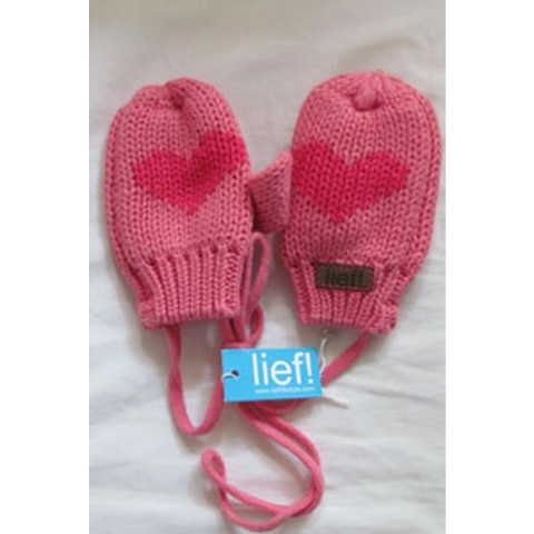 Lief! wantjes lichtroze met hart, maat M