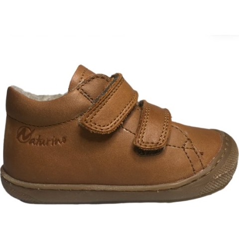 Naturino Cocoon Wool -Mt 21 - velcro's bumper warme effen lederen sneakers - cognac