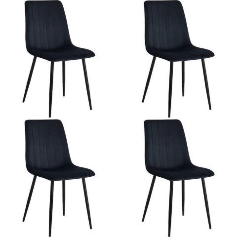 Colenis® - Eline Eetkamerstoel - Zwart - Set Van 4 - Fluweel - Velvet - Industrieel