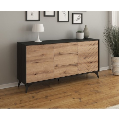 Meubella - Dressoir Dolores - Eiken - Zwart - 154 cm - met lades
