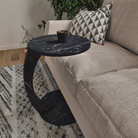 Bijzettafel Holeby marmer 56x38 cm zwart