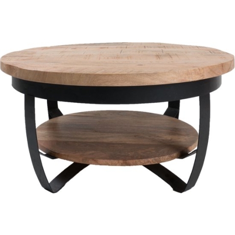 Salontafel Rond 70CM - Bruin & Zwart - Mangohout & Metaal