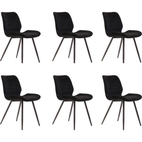 Bronx71® Velvet eetkamerstoel Toby zwart - Eetkamerstoelen set van 6