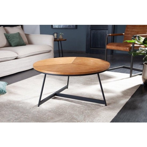 Design Ronde salontafel 80cm eikenfineer zwart metalen frame