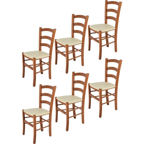 Tommychairs Venice - Eetkamerstoelen - Set van 6 - Kersenhout & Ivoor - Kunstleer