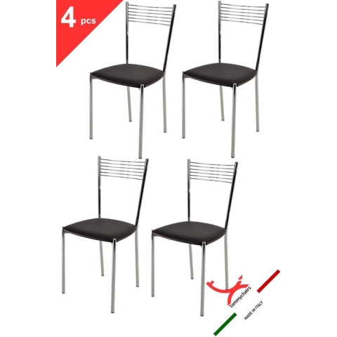 Tommychairs Elegance - Eetkamerstoelen - Set van 4 - Chroom & Moka - Kunstleer