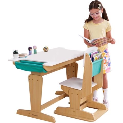 KidKraft Grow Together™ Pocket Adjustable Desk and Chair - Natural