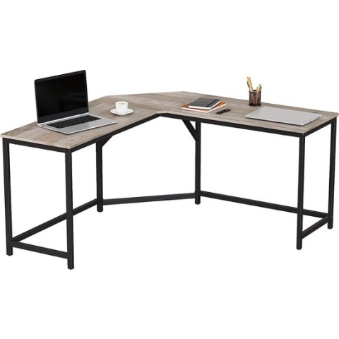 Rootz computerbureau - L-vormig computerbureau - bureau - gamingbureau - hoekcomputerbureau - ergonomisch computerbureau - thuiskantoor - bureau - spaanplaat - staal - greige zwart - 149 x 149 x 75 cm (L x B x H )