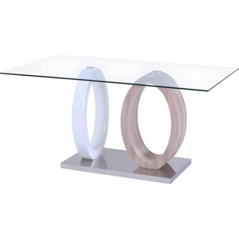 Eettafel AYANE - gehard glas en MDF - Eik en wit L 160 cm x H 76 cm x D 90 cm