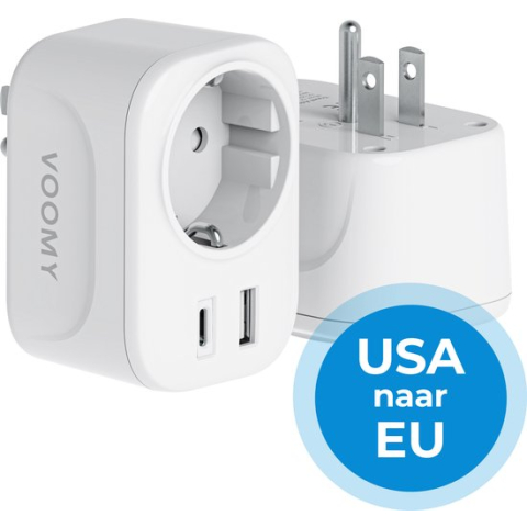 Voomy Reisstekker Amerika/USA - Wereldstekker Type B - USB-C & USB-A - Wit
