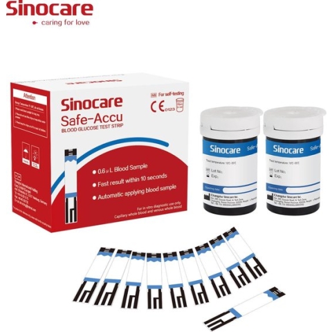 Sinocare Bloedglucosemeter/bloedglucose Diabetescontrole codevrij strips x 50 en pijnloze lancetten x 50 - in mg/dL (Safe Accu) (50 strips)