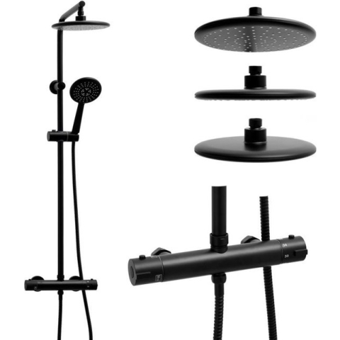 Doucheset - Regendouche 20cm - met Thermostaatkraan - Zwart