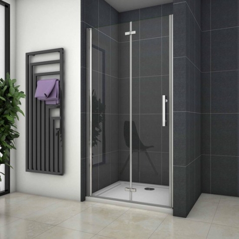 2-delige draaibaar nis douchewand 80x195cm,inklapbaar douchedeur,6mm helder veiligheidsglas