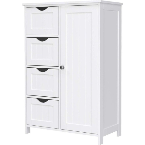 Badkamer Kolom Kast met 4 Lades en Kastje - Verstelbaar Binnenin - 55x30x81cm - MDF - Wit