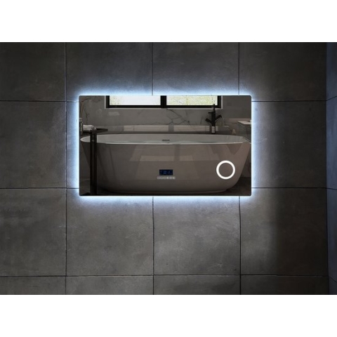 Mawialux LED Badkamerspiegel - 100cm - Rechthoek - Verwarming - Digitale klok - Bluetooth - Yade